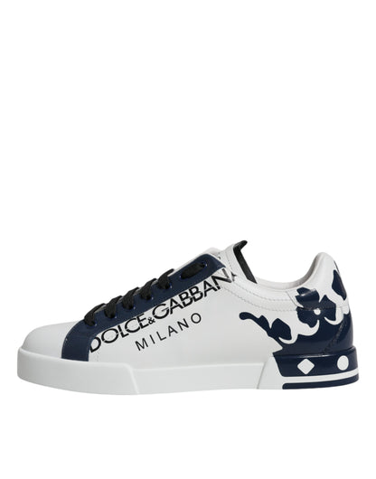 Dolce & Gabbana White Blue Leather Crown Milano Sneakers Shoes