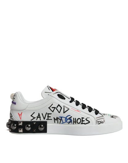 Dolce & Gabbana White Heart Studded Low Top Sneakers Shoes