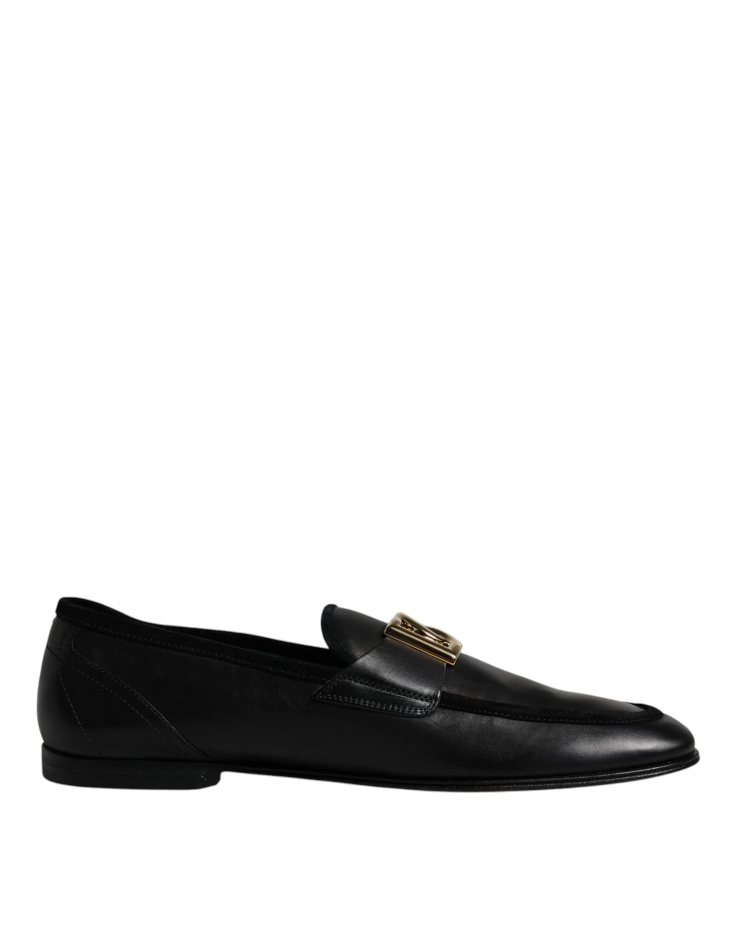 Dolce & Gabbana Black Leather Logo Slip On Loafers Shoes