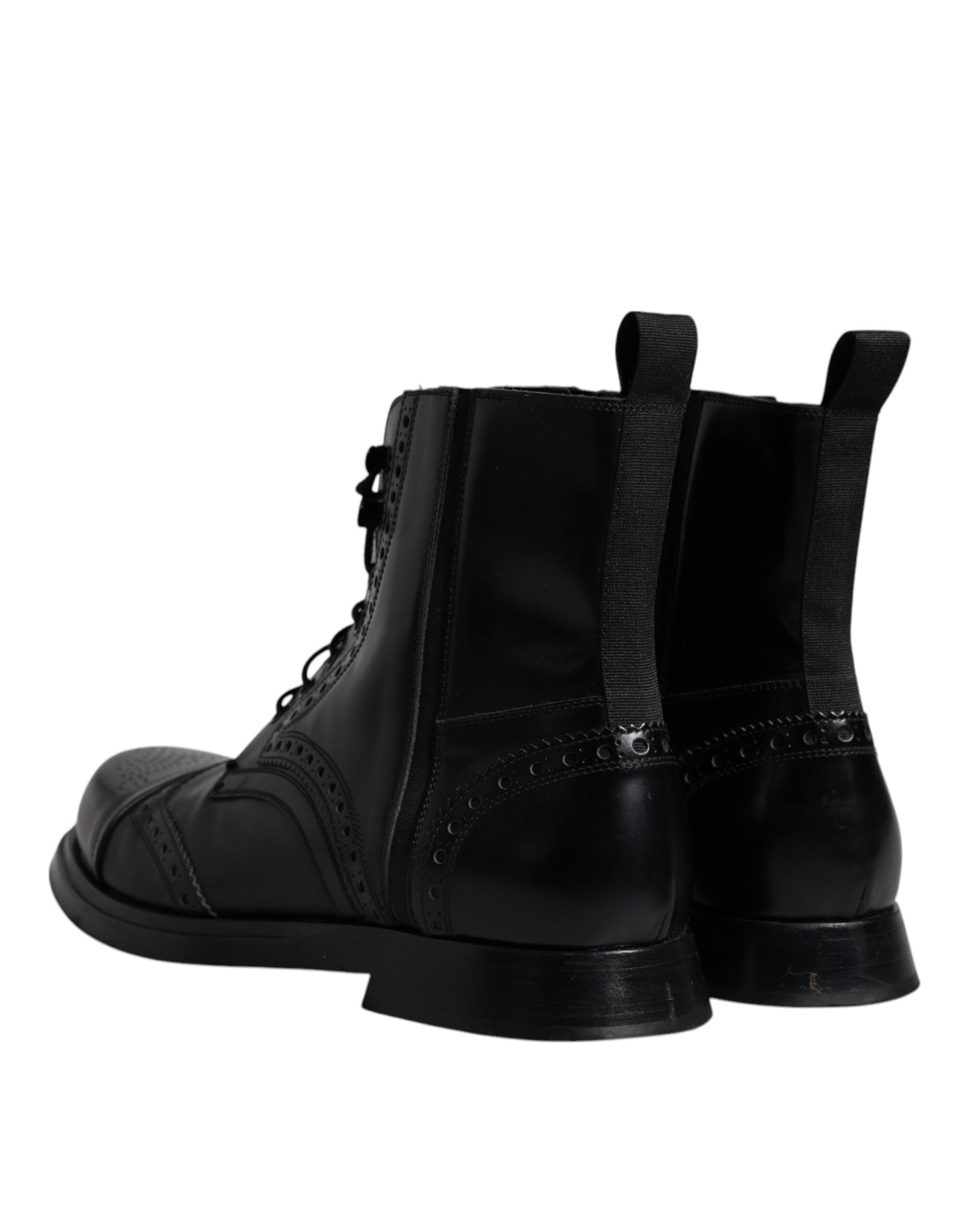 Dolce & Gabbana Black Leather Lace Up Mid Calf Boots Shoes