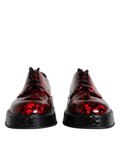 Dolce & Gabbana Red Black Leopard Lace Up Derby Dress Shoes