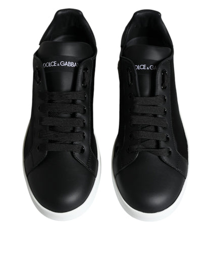 Dolce & Gabbana Black Calf Leather Portofino Sneakers Shoes