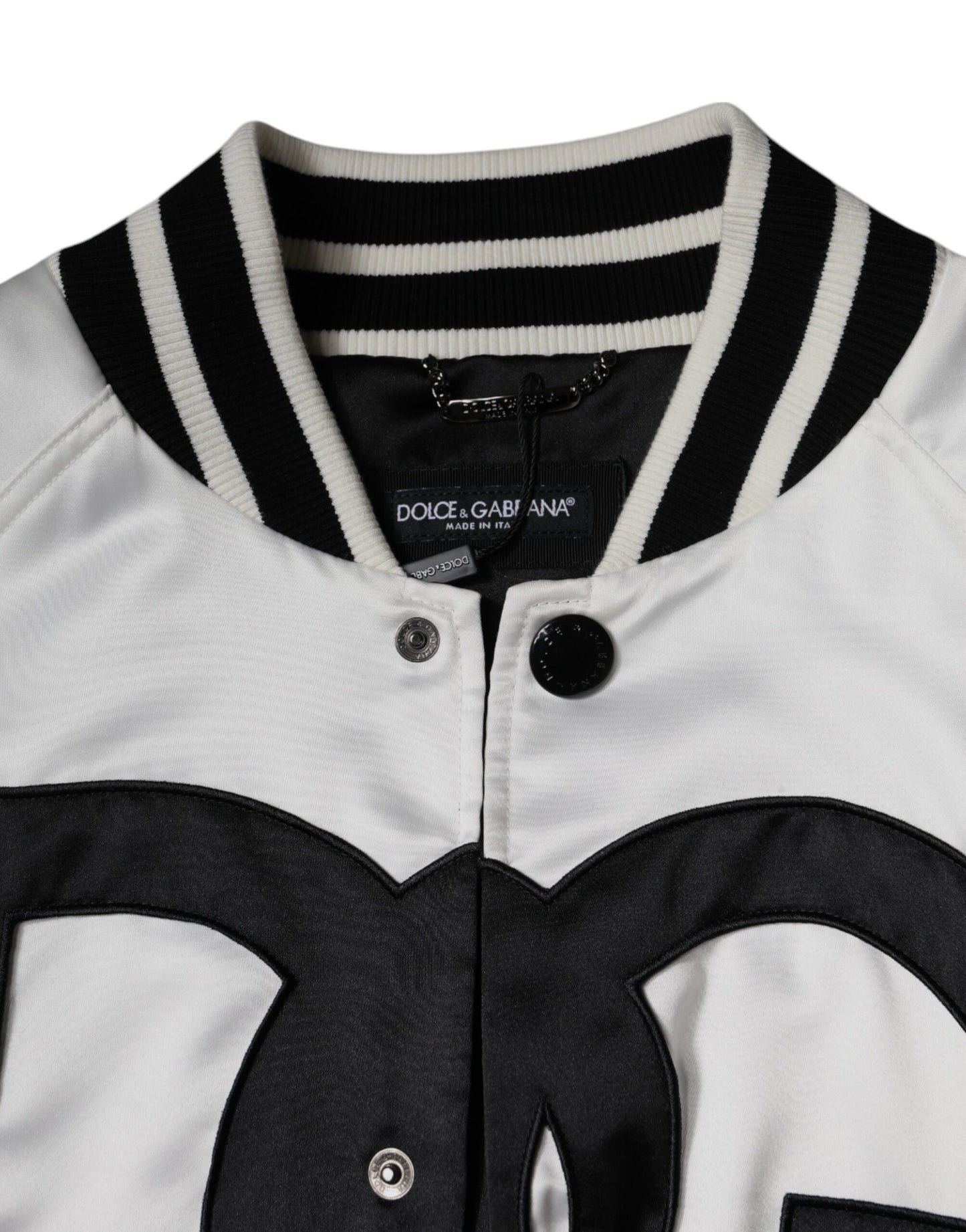 Dolce & Gabbana White Polyester Logo Full Zip Bomber Jacket