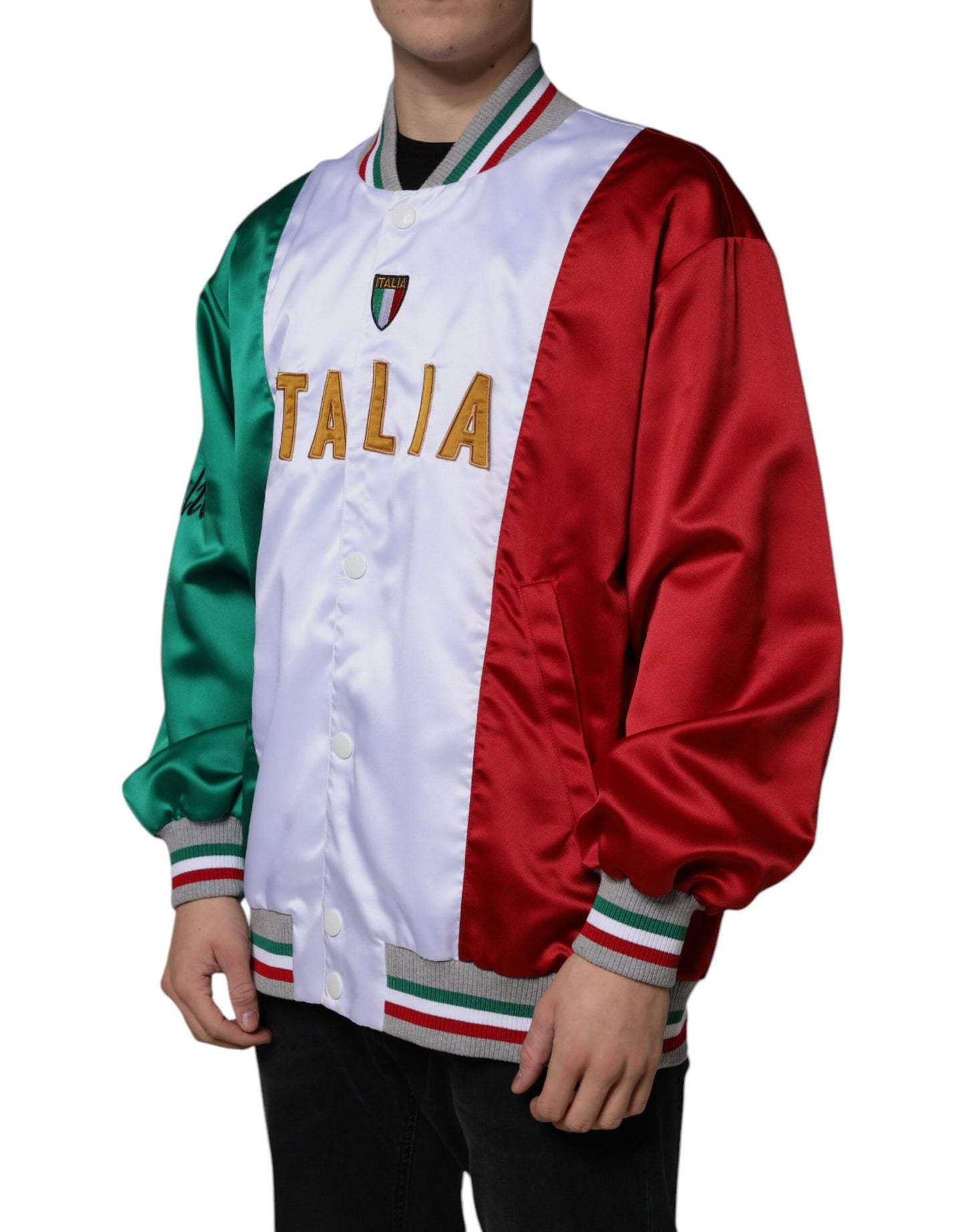 Dolce & Gabbana Multicolor Italia Button Down Bomber Jacket