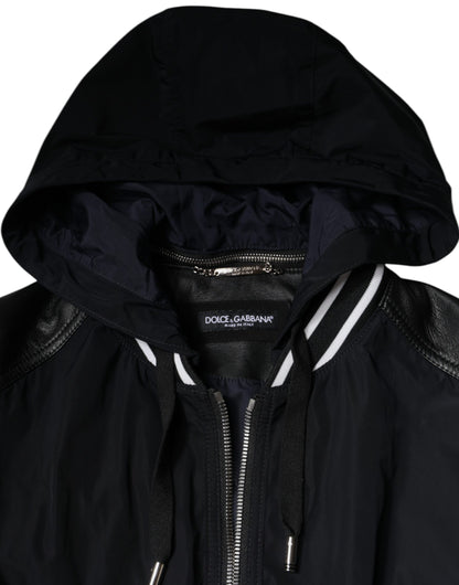 Dolce & Gabbana Black Hooded Full Zip Men Bomber Jacket