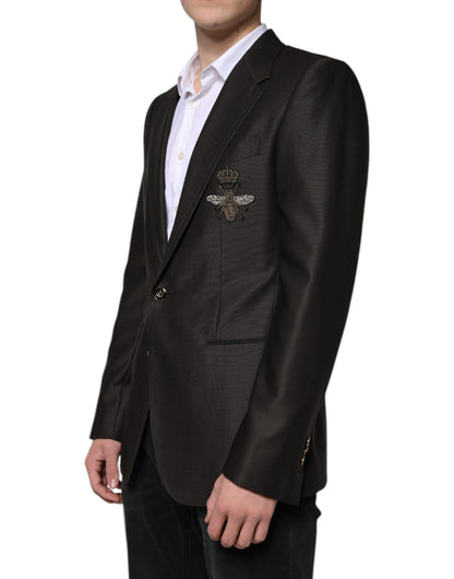 Dolce & Gabbana Black Bee Wool Single Breasted Formal Blazer