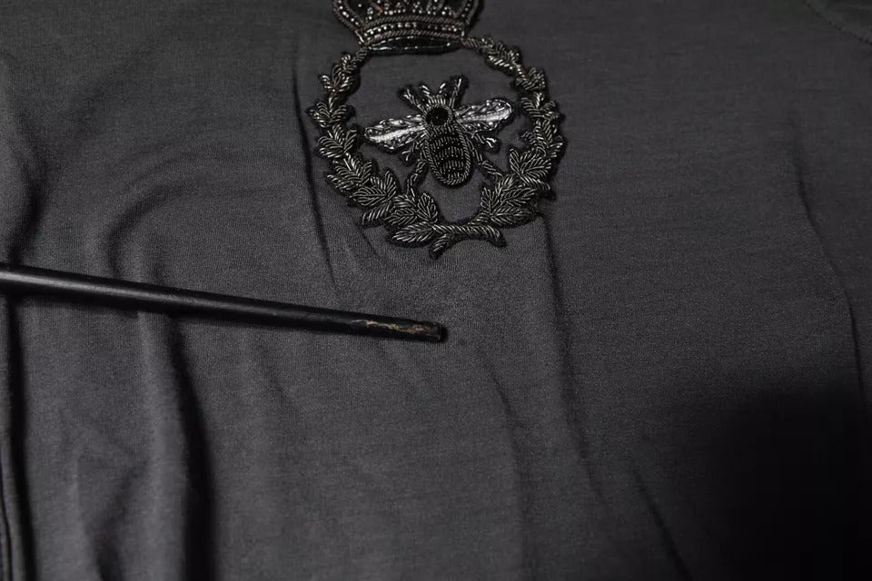 Dolce & Gabbana Gray Crown Bee Embroidery Pullover Sweater