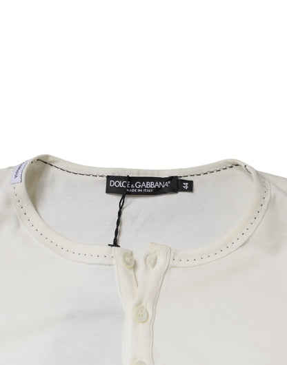 Dolce & Gabbana White Round Neck Buttoned Pullover Sweater