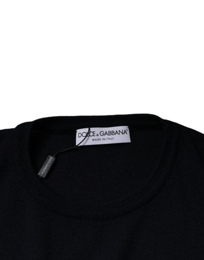 Dolce & Gabbana Black Wool Crew Neck Men Pullover Sweater