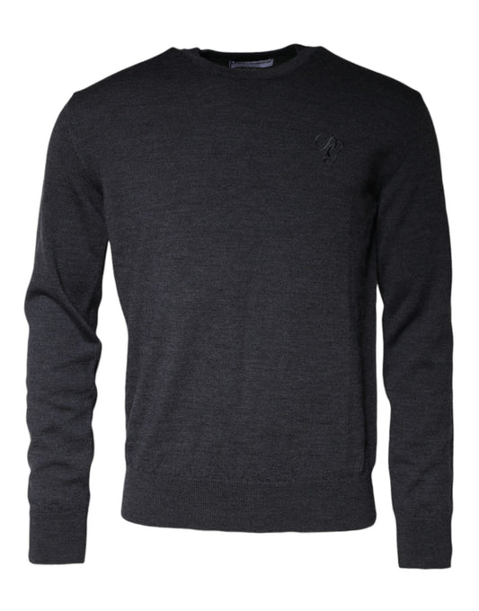 Dolce & Gabbana Dark Gray Wool Crew Neck Pullover Sweater