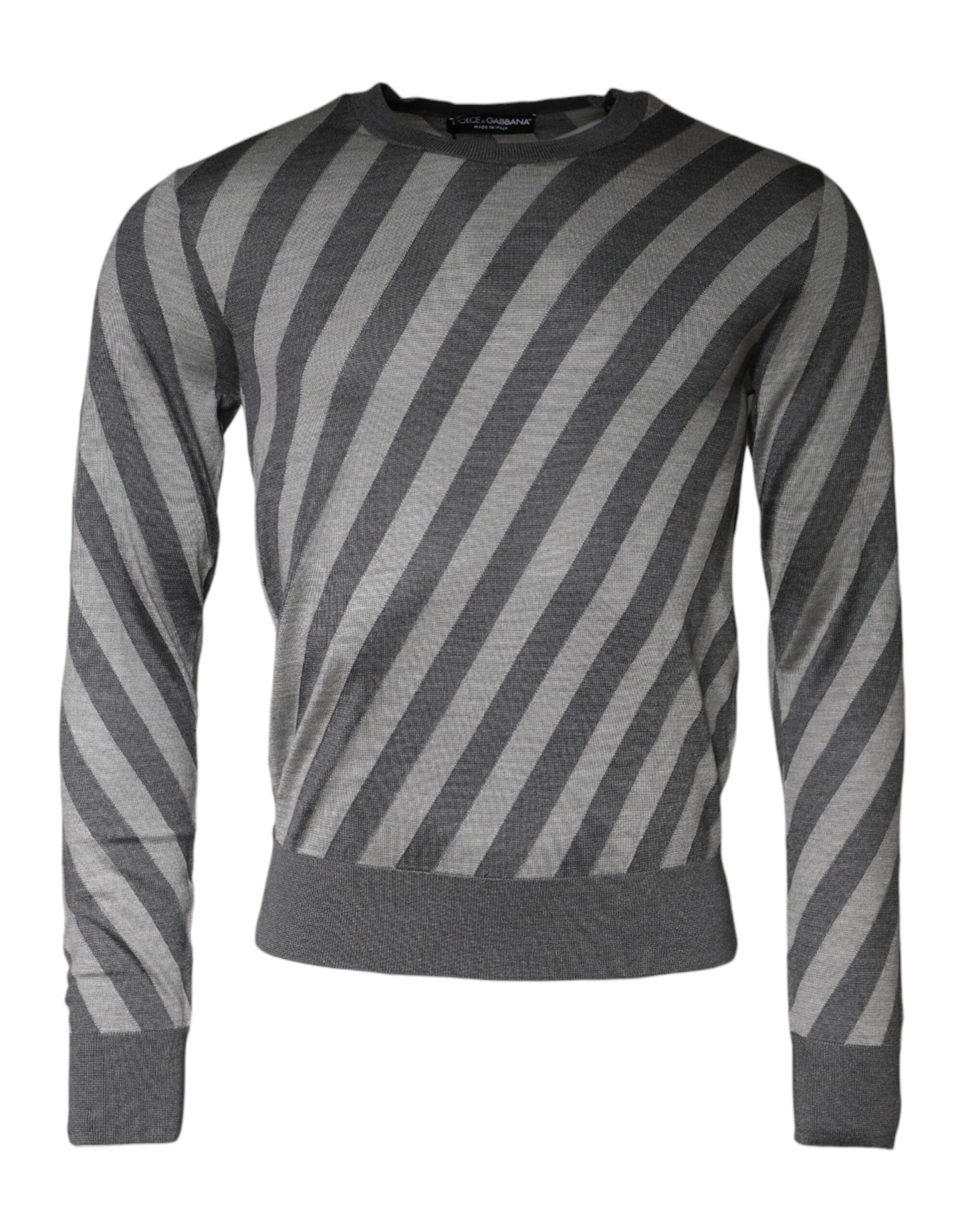 Dolce & Gabbana Gray Stripes Long Sleeve Round Neck Pullover Sweater