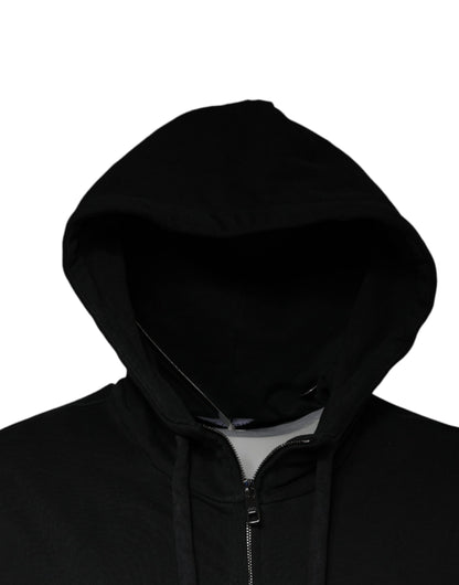 Dolce & Gabbana Black Logo Plaque Hooded Full Zip Sweater