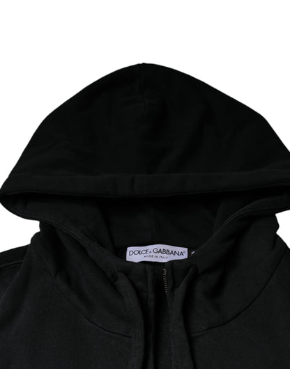 Dolce & Gabbana Black Logo Plaque Hooded Full Zip Sweater