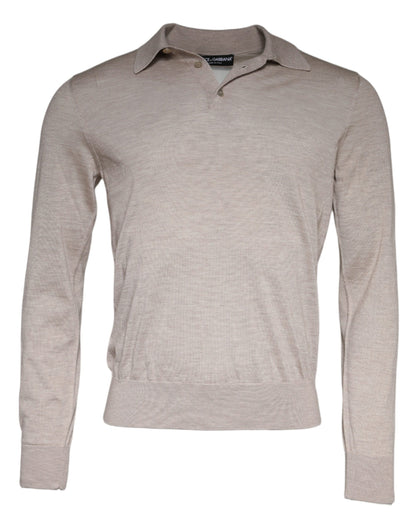 Dolce & Gabbana Beige Cashmere Knit Collared Pullover Sweater