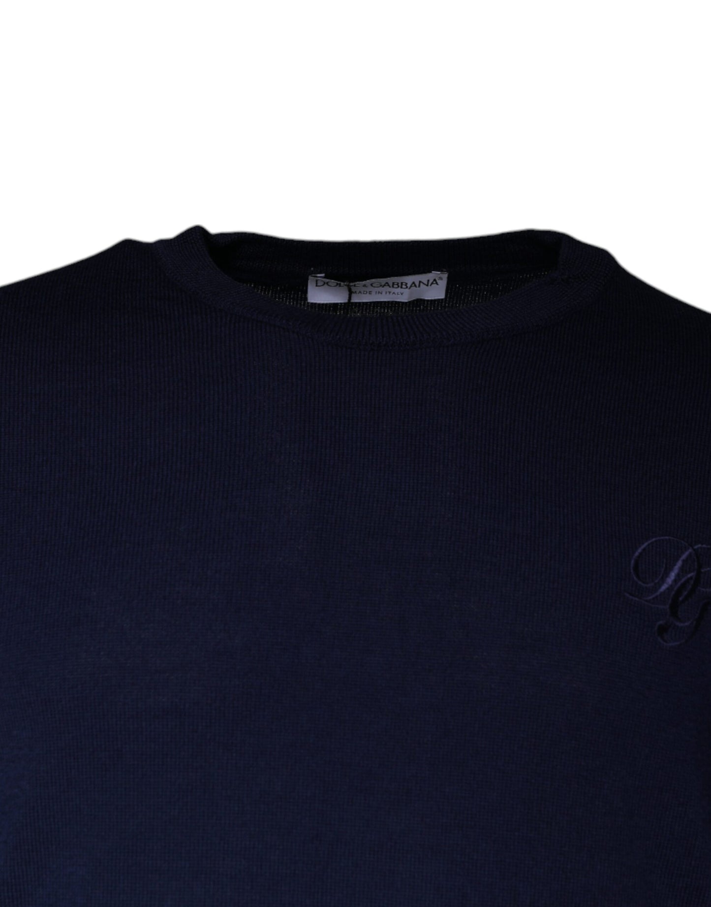 Dolce & Gabbana Dark Blue Wool Crew Neck Pullover Sweater