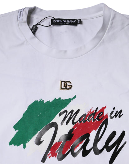 Dolce & Gabbana White Graphic Print Cotton Crew Neck T-shirt