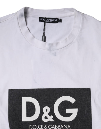 Dolce & Gabbana White Logo Print Cotton Crew Neck T-shirt