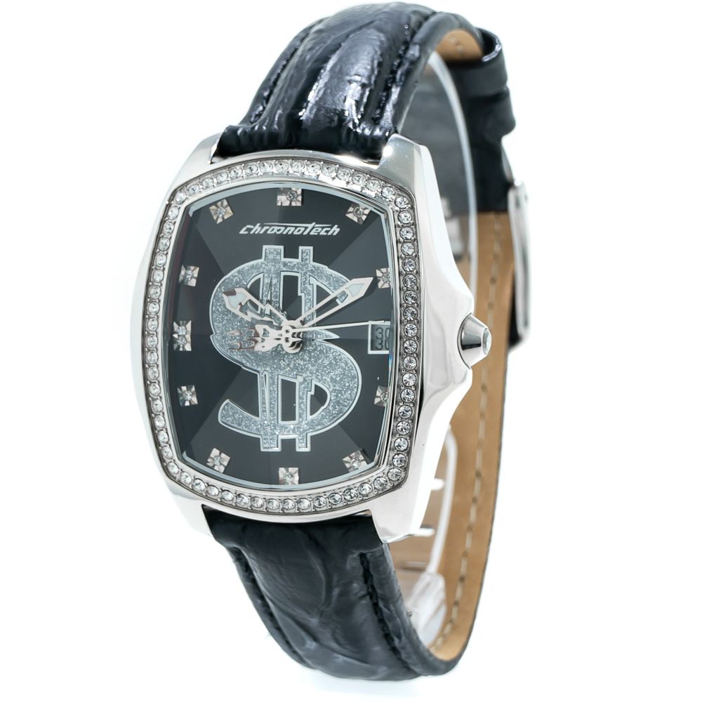 Chronotech Black Leather Watch