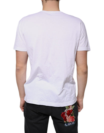 Dolce & Gabbana White Logo Cotton V-neck Short Sleeve T-shirt