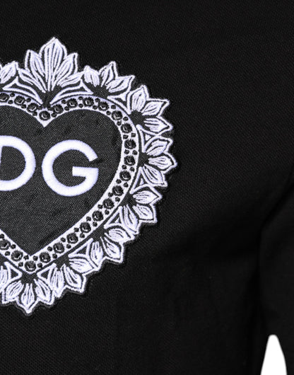 Dolce & Gabbana Black DG Heart Cotton Collared Polo T-shirt