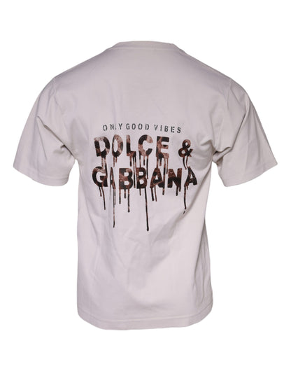 Dolce & Gabbana Beige Logo Cotton Blend Crew Neck T-shirt