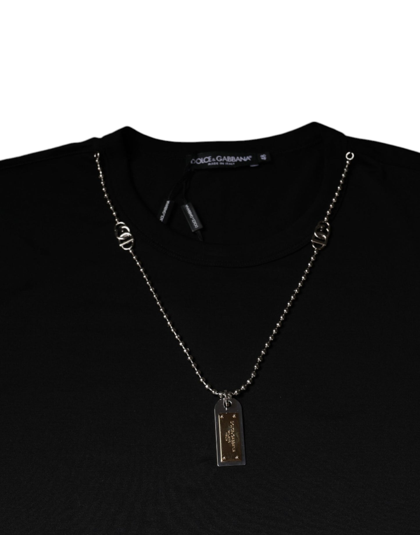 Dolce & Gabbana Black Cotton Necklace Embellished T-shirt