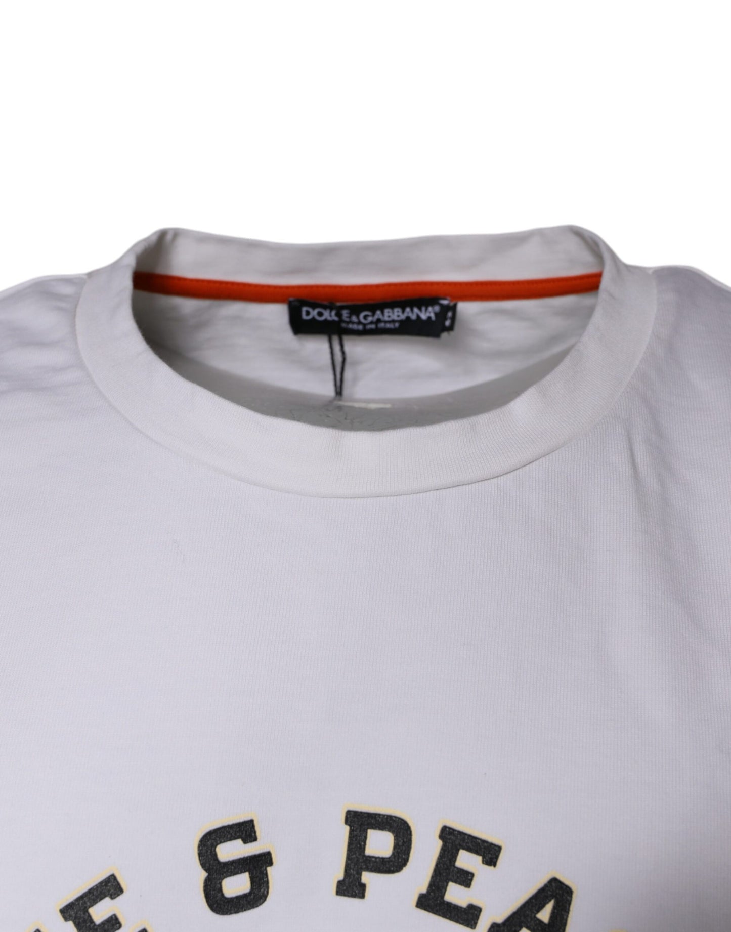 Dolce & Gabbana White Love & Peace Cotton Round Neck T-shirt