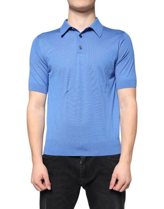 Dolce & Gabbana Blue Cashmere Short Sleeves Men Polo T-shirt