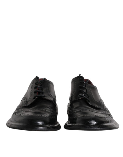 Dolce & Gabbana Black Leather Derby Wingtip Formal Shoes