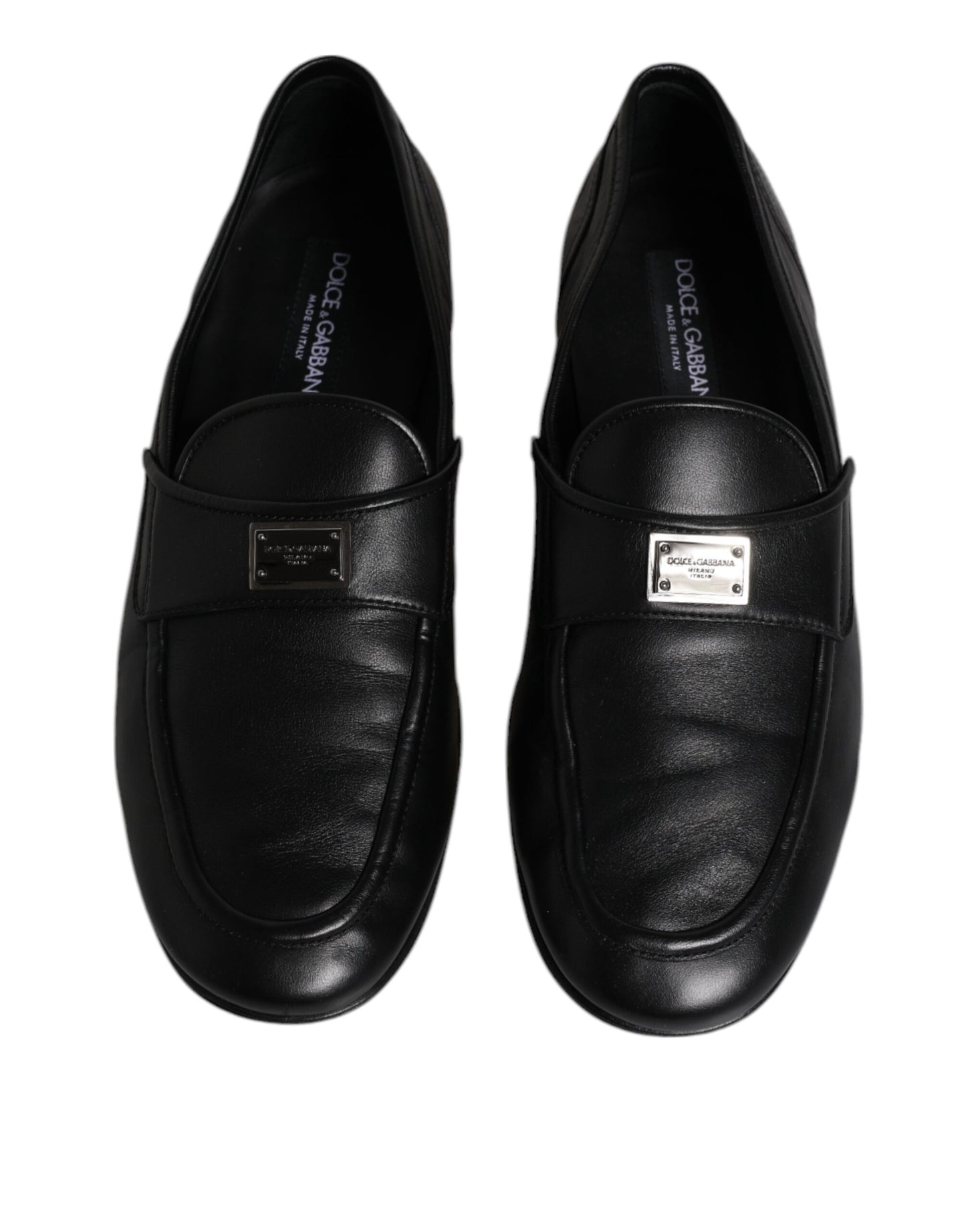 Dolce & Gabbana Black Leather Logo Slip On Men Loafers Shoes