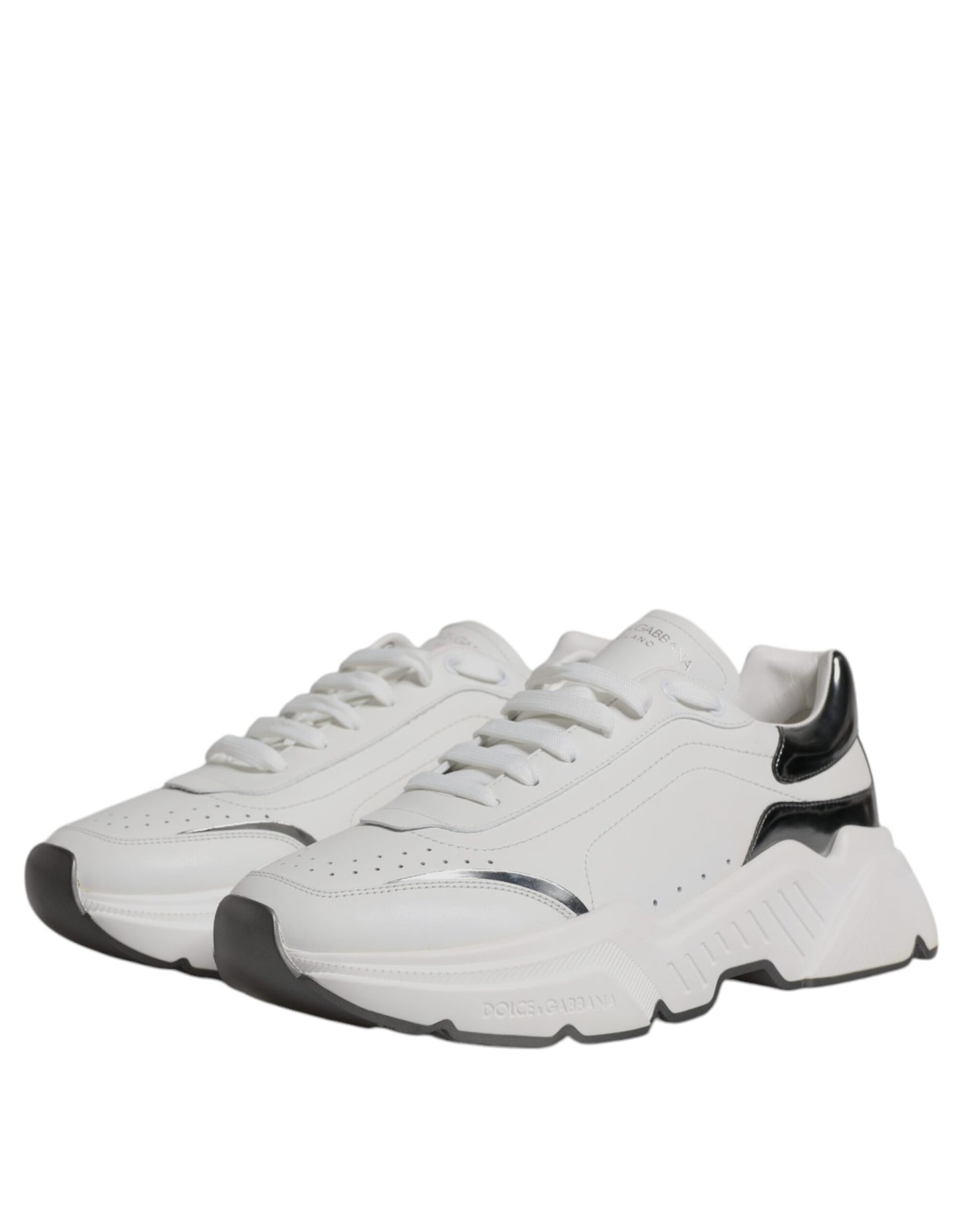 Dolce & Gabbana White Silver DAYMASTER Leather Sneakers Shoes