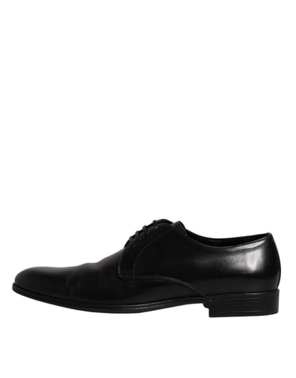 Dolce & Gabbana Black Leather Lace Up Men Derby Formal Shoes