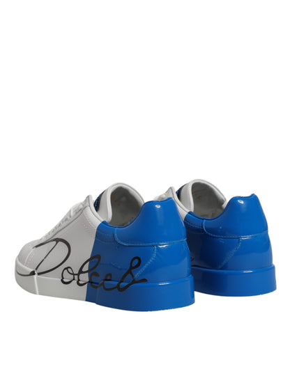 Dolce & Gabbana White Blue Portofino Low Top Sneakers Shoes