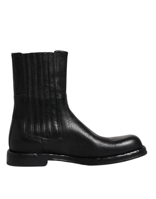 Dolce & Gabbana Black Horse Leather Mid Calf Boots Shoes