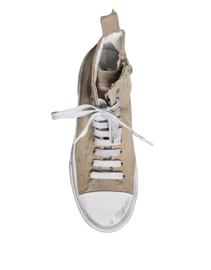 Dolce & Gabbana Beige White Canvas High Top Sneakers Shoes