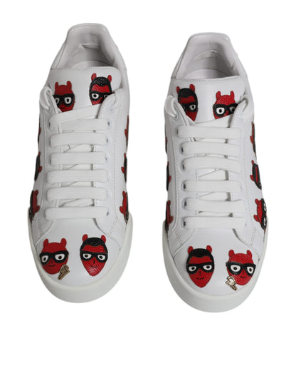 Dolce & Gabbana White Devil Face Portofino Sneakers Shoes