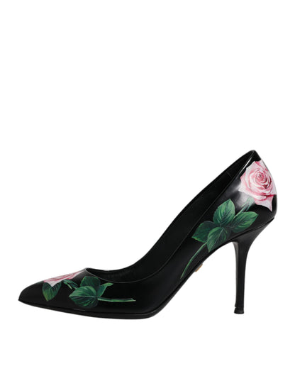 Dolce & Gabbana Black Floral Print High Heels Pumps Shoes