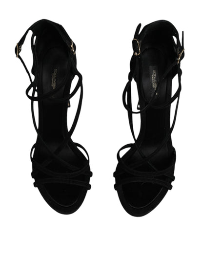 Dolce & Gabbana Black Suede Ankle Strap Heels Sandals Shoes