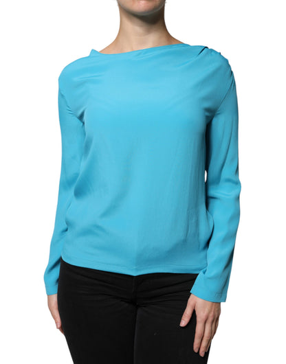 Boutique Moschino Blue Round Neckline Long Sleeves Blouse Top