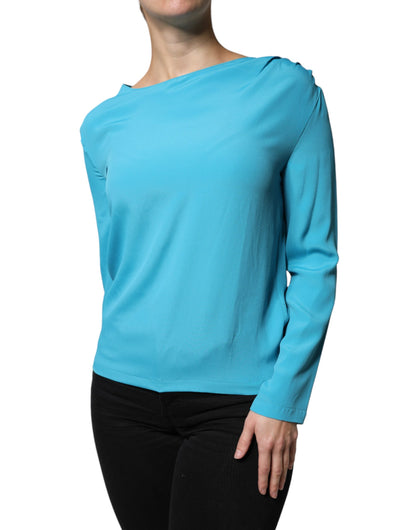 Boutique Moschino Blue Round Neckline Long Sleeves Blouse Top