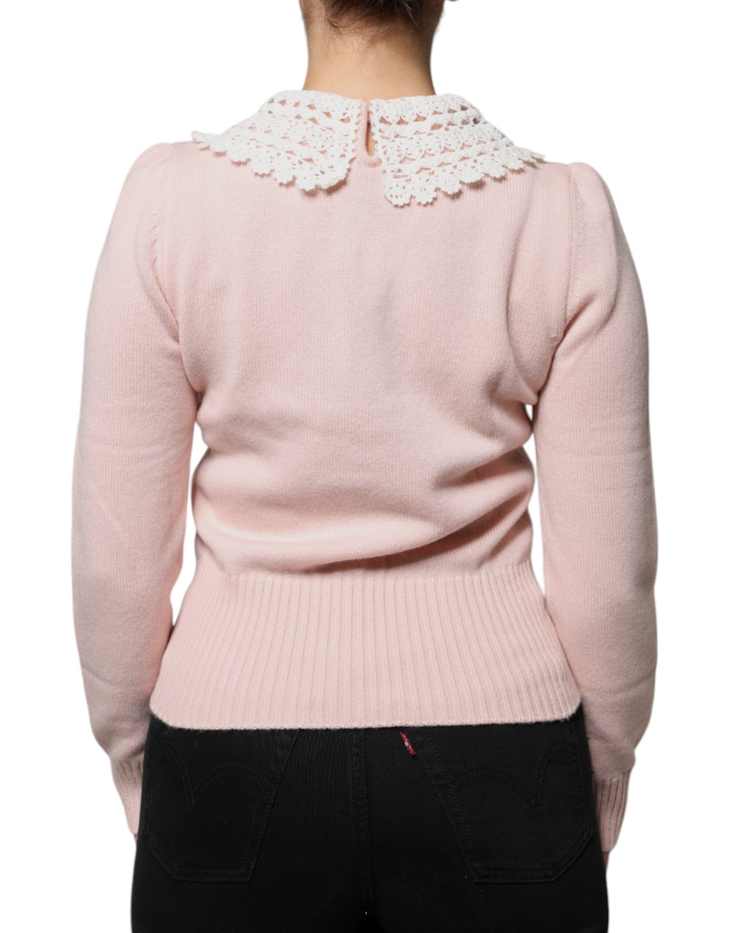 Dolce & Gabbana Pink Cashmere Collar Knitted Long Sleeves Top