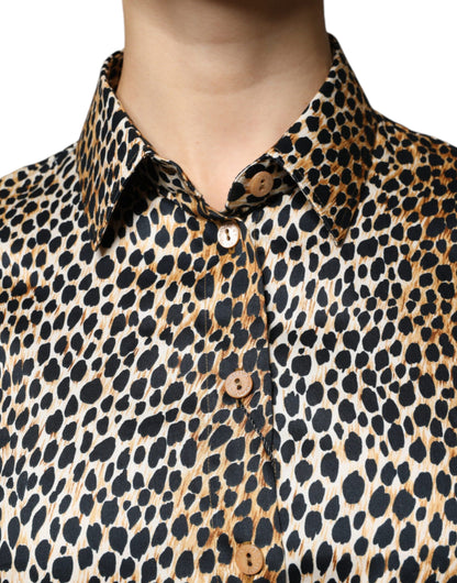 Dolce & Gabbana Brown Leopard Print Short Sleeves Blouse Top