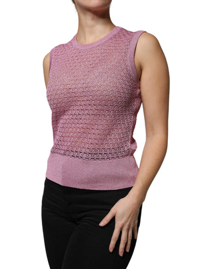 Dolce & Gabbana Pink Mesh See Through Sleeveless Tank Top