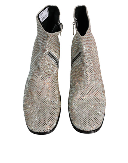 Dolce & Gabbana Silver Strass Chelsea Ankle Boots Shoes