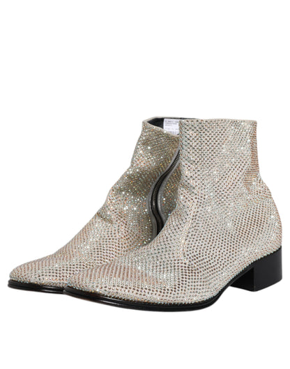 Dolce & Gabbana Silver Strass Chelsea Ankle Boots Shoes