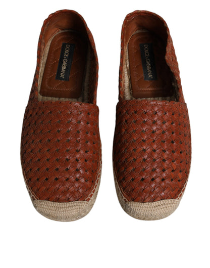 Dolce & Gabbana Maroon Woven Leather Men Espadrille Shoes