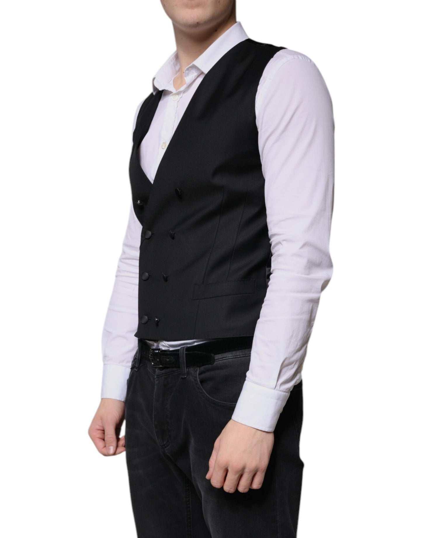 Dolce & Gabbana Black Wool Formal Dress Men Waistcoat Vest