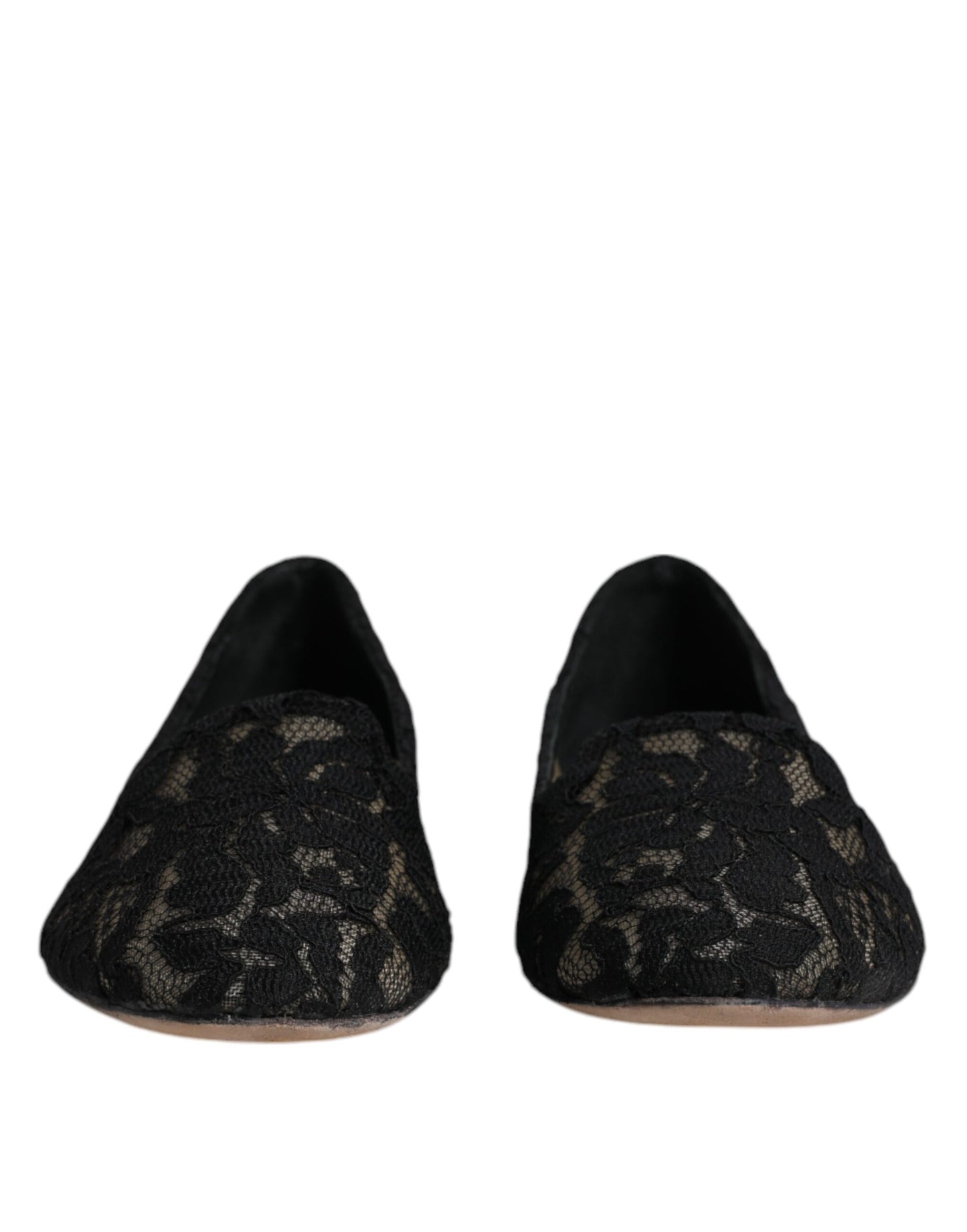 Dolce & Gabbana Black Taormina Lace Slip On Flats Shoes