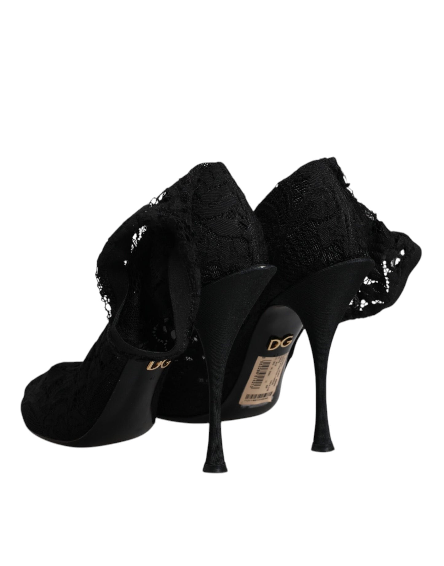 Dolce & Gabbana Black Lace Stretch Heels Mid Calf Boots Shoes