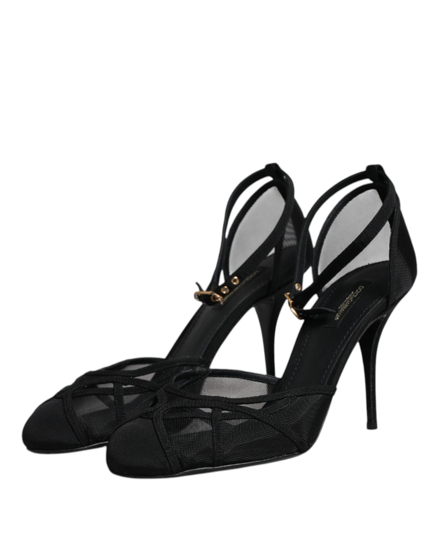 Dolce & Gabbana Black Mesh Ankle Strap Heels Pumps Shoes